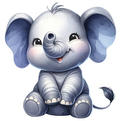 Cute Elephant Safari Animal, Watercolor, Isolated on Transparent Background. Generative AI