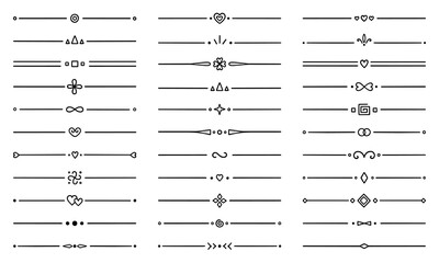Wall Mural - text dividers doodle set. wedding decorative elements with swirls, hearts. divider ornament, borders
