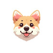 Szczęśliwy i uśmiechnięty szczeniak rasy corgi. Głowa pieska w stylu kawaii. Ilustracja wektorowa.