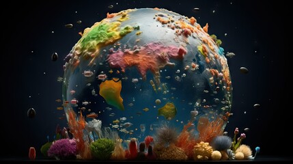 Wall Mural - planet earth, bacteria art - 