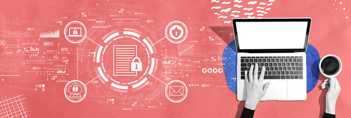 Poster - Data protection concept with person using a laptop computer