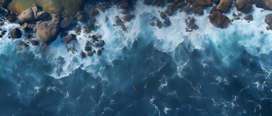 Wall Mural - Aerial view of the ocean rocky shore_Generative AI