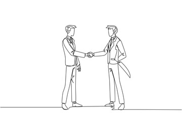 Poster - single continuous line drawing two businessmen shaking hands. one of them holding a knife behind the