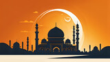 Fototapeta Londyn - silhouette of mosque in sunset, silhouette of mosque, silhouette of mosque ramadan, silhouette of mosque ramadhan, magrib, ramadan bulan puasa, promosi untuk bulan ramadan