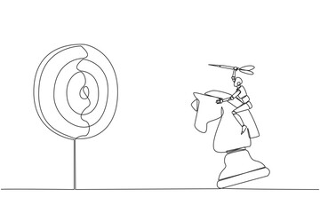 Poster - single continuous line drawing smart robot future technology holding a dart arrow while riding chess
