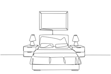 Poster - single continuous line drawing stylish room with full furniture modern. luxurious interior. fully fu