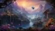 a mesmerizing AI depiction of a secluded tropical valley with iridescent hummingbirds fluttering around