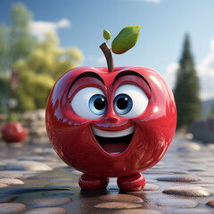 Poster - 3d cartoon realistic cute apple fruit