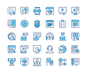 Poster - Digital learning icons set. Vector line icons. Blue color outline stroke symbols. Modern concepts