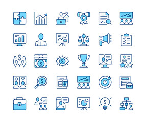 Wall Mural - Business consulting icons set. Vector line icons. Blue color outline stroke symbols. Modern concepts