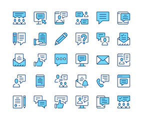 Leinwandbilder - Message icons set. Vector line icons. Blue color outline stroke symbols. Modern concepts