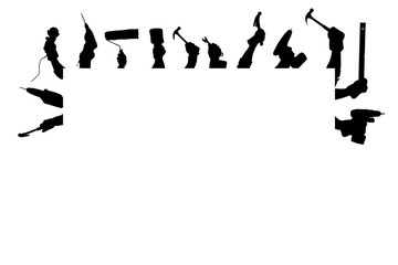 Poster - Digital png silhouette image of hands with tools with copy space on transparent background