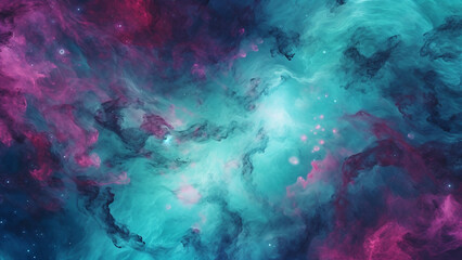  Celestial Teal and Magenta Mystique Cosmic Nebula Pattern
