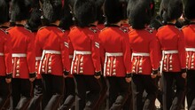 The guards of the Household Division are seen parading during the annual Trooping the Colour event in London, England, UK