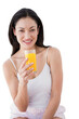 © vectorfusionart - Digital png photo of happy biracial woman holding glass with juice on transparent background