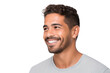 © The Stock Guy - Portrait of a handsome Latino man with a happy smile, looking to the right sideways, isolated on transparent background