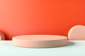Poster - 3d illustration of a orange  podium. 3d rendering. Minimalism geometry background ,generative ai