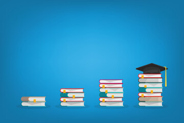 Wall Mural - graduation cap on the steps made of books