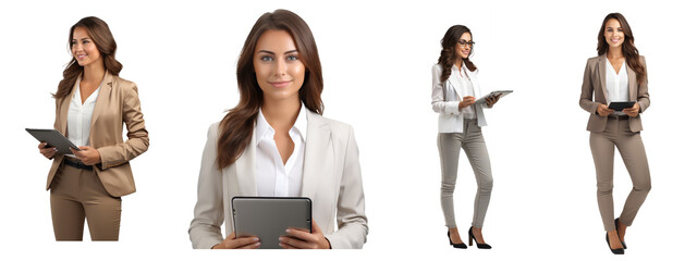 female marketing specialist holding an tablet standing