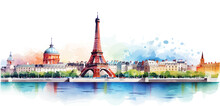Colorful Eiffel Tower Illustration, Travel Concept For France And Europe.