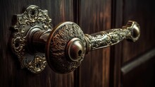 A Close-up Of An Open Wooden Door Handle With Iron Latch