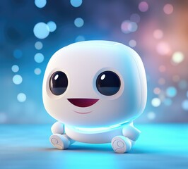 Sticker - A small robot with glowing eyes and a smile. Generative AI.