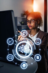 Poster - AI (Artificial Intelligence) concept. Deep learning. IoT (Internet of Things). ICT (Information Communication Technology).