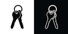 Keys On White And Black Background, Set Of Keys