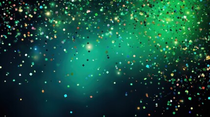 Wall Mural - A festive and colorful party with flying neon confetti on a green background