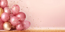 Pink And Golden Balloons On Festive Background