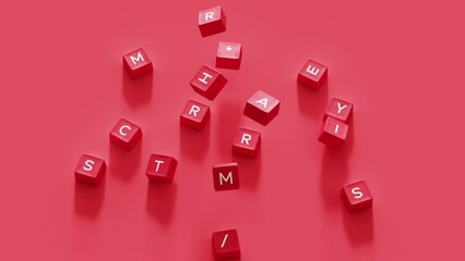 Fototapete - Closeup top view of Animation Red colors words Christmas assemble on Red colors background. 3D animation Christmas idea concept.
