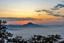 Sunrise Mountain Phu Thok, Chiang Khan, Loei Province,in Thailand 