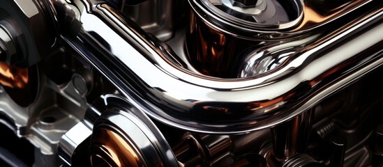 Shiny chrome parts in car engine close up view. AI generated image