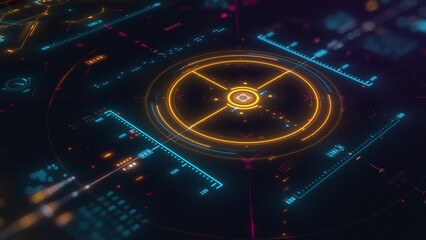Wall Mural - futuristic sci-fi technology animated dark display backdrop, cyberpunk colors, 4k uhd