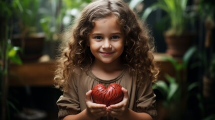 Poster - Cute little girl holds a heart in her hand