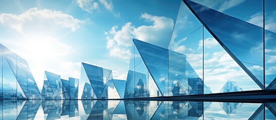 Exotic glass buildings with cloudy blue sky background.AI generated image