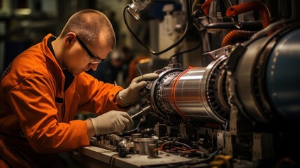 Sticker - Rocket engineers building a rocket in an aerospace factory
