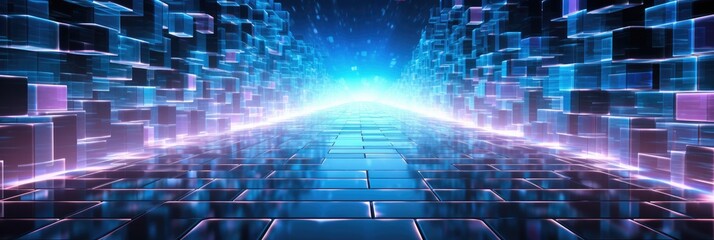 Leinwandbilder - Abstract futuristic digital space with neon lighting. Perspective of cyberspace or virtual reality, Future, Metaverse, Network, Database.