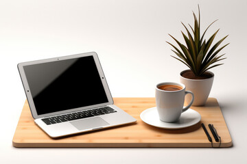 Poster - Office table with digital tablet, Smartphone and pencil on isolated pure white background.