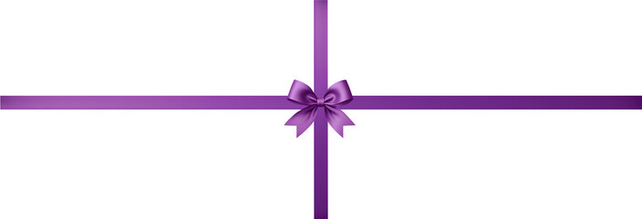 purple color bow with horizontal and Vertical cross ribbon for decorate your wedding invitation card ,greeting card, certificate, coupon or gift boxes