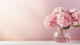 pastel pink side table podium hydrangea flower bouquet