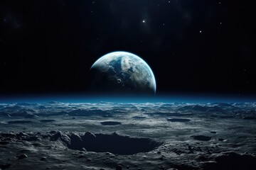 Poster - Earth rising over the lunar surface.