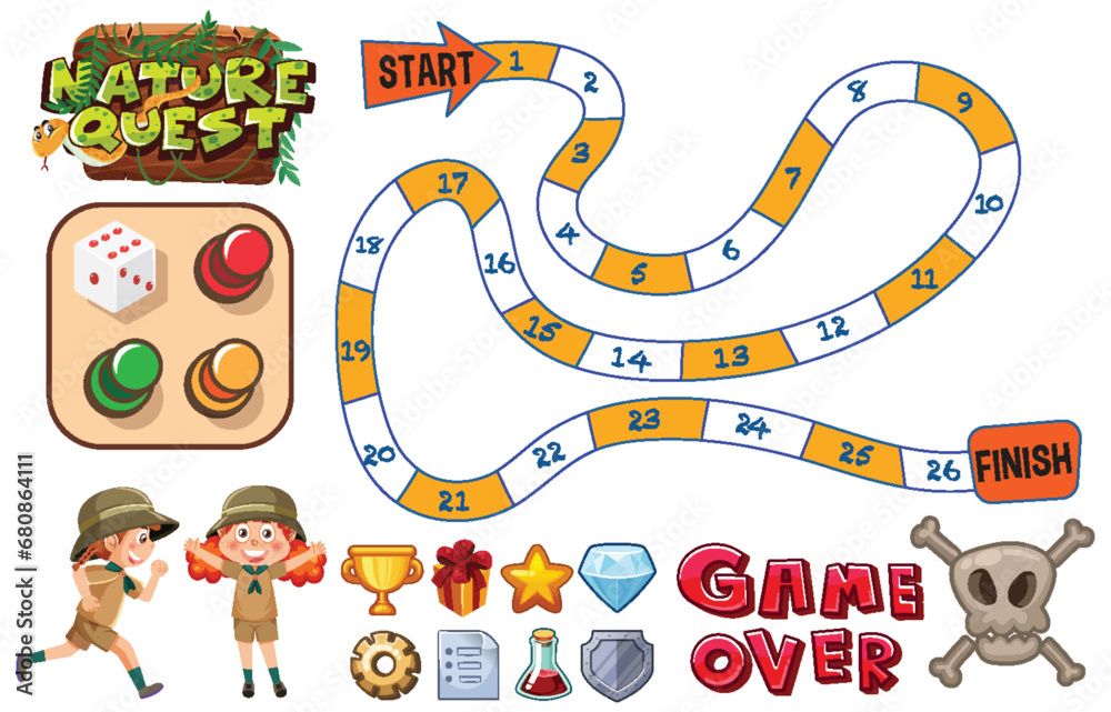 Jungle Adventure: A Snakes and Ladders Game Template Stock Vector ...