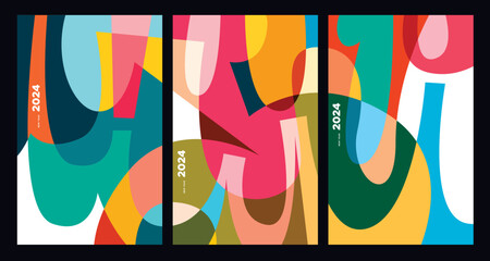 Poster - new year 2024 colorful abstract geometric and fluid for poster and banner greeting card