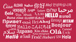 © Chamnann - Composition of 'Hello' messages in world different written languages, White texts on Magenta background