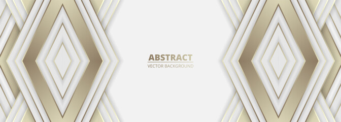 Aufkleber - White and gold abstract background with golden and white luxury 3D shapes and objects. Wide vector illustration glamour banner design.