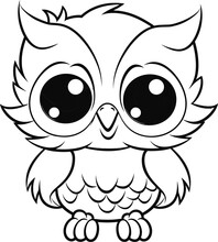 Owl Bird Vector Stock, Coloring Page Image