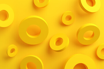 Aufkleber - Yellow hollow cylinders on blue background. Abstract 3d render, minimalistic background pattern, modern graphic design.