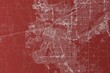 Map of the streets of Sacramento (California, USA) made with white lines on red background. Top view. 3d render, illustration