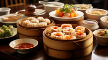 Dim Sum Food With Many Asian Dishes